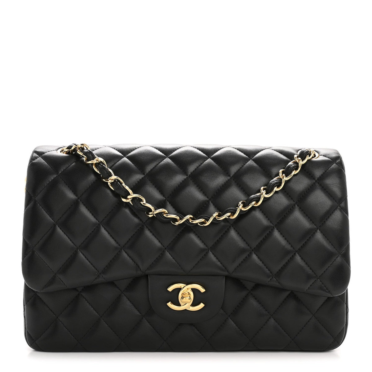 Lambskin Quilted Jumbo Double Flap Black