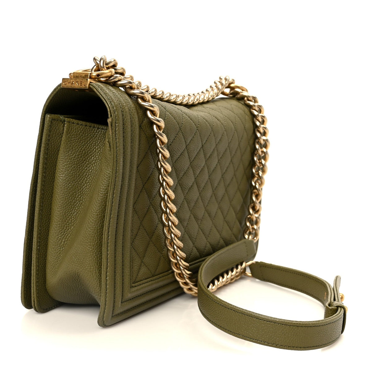 Caviar Quilted New Medium Boy Flap Khaki