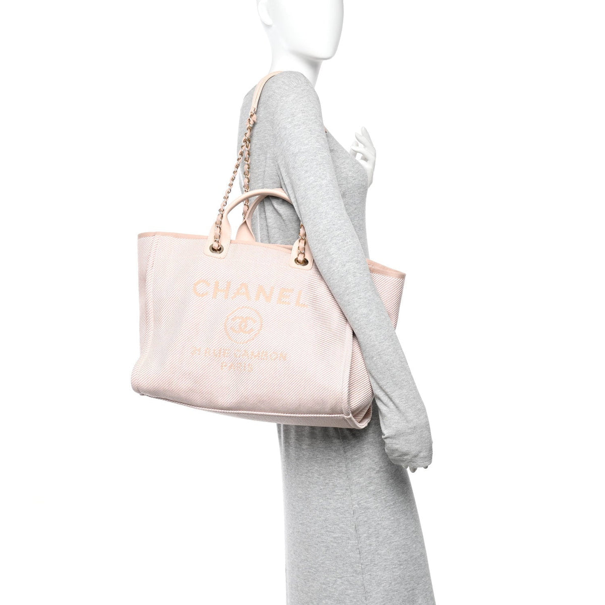 Mixed Fibers Calfskin Medium Deauville Tote Beige