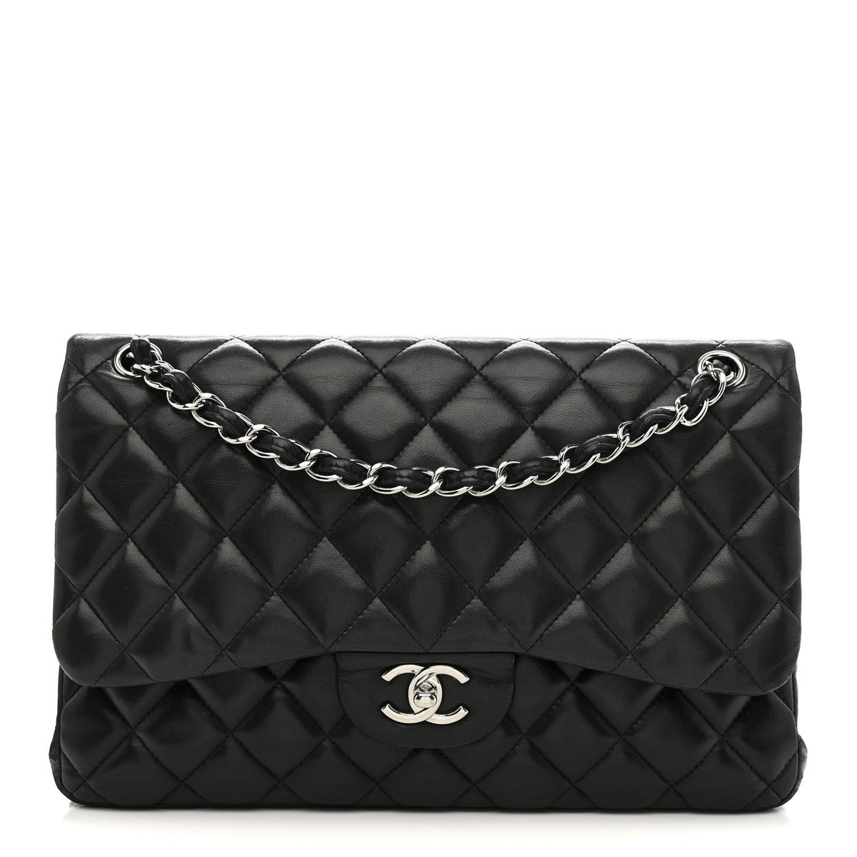 Lambskin Quilted Jumbo Double Flap Black