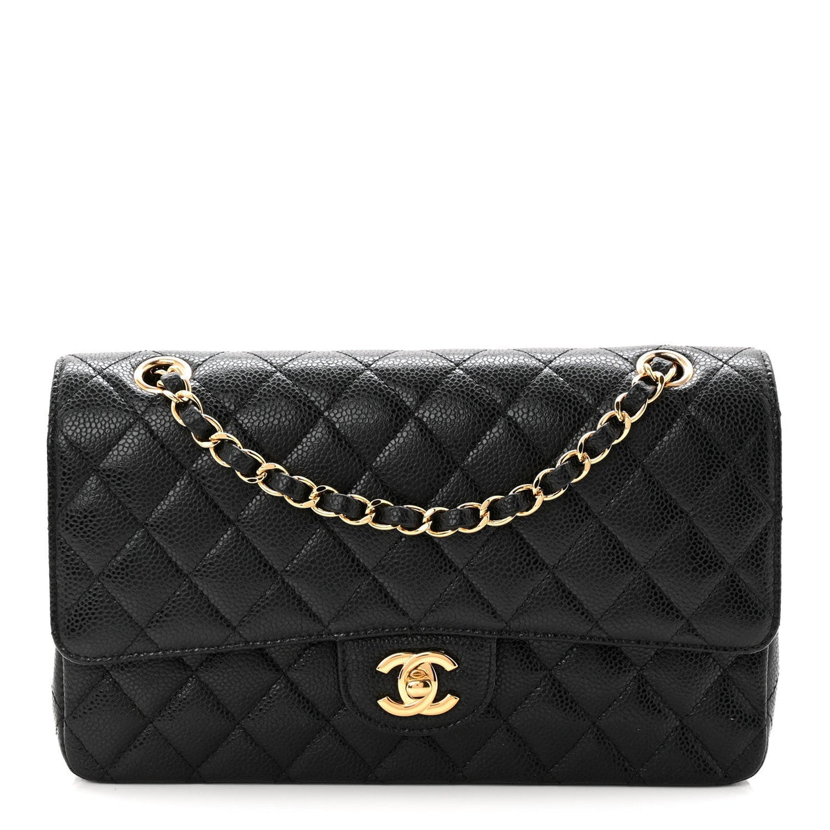 Caviar Quilted Medium Double Flap Black
