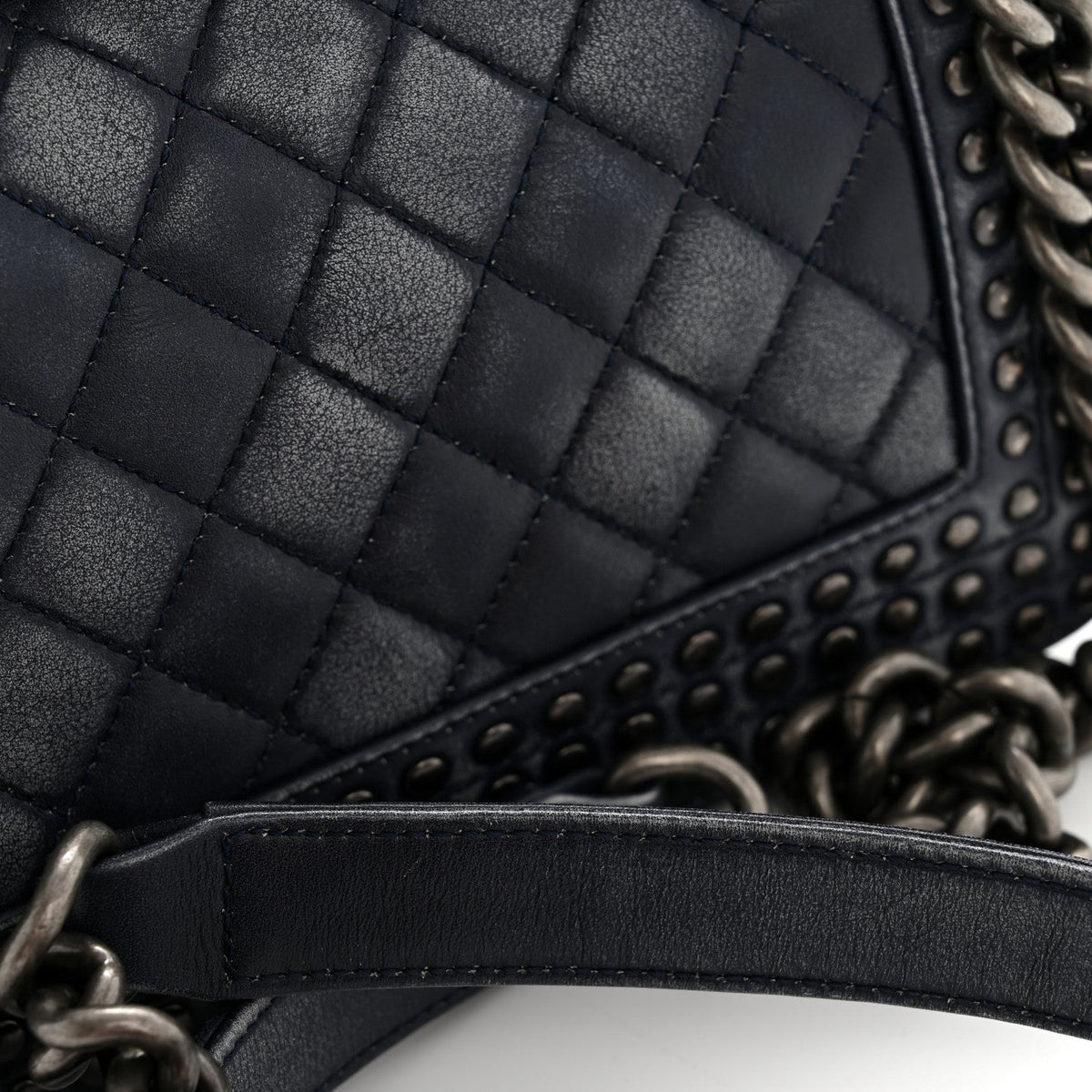 Faded Calfskin Quilted Small Studded Boy Flap Navy