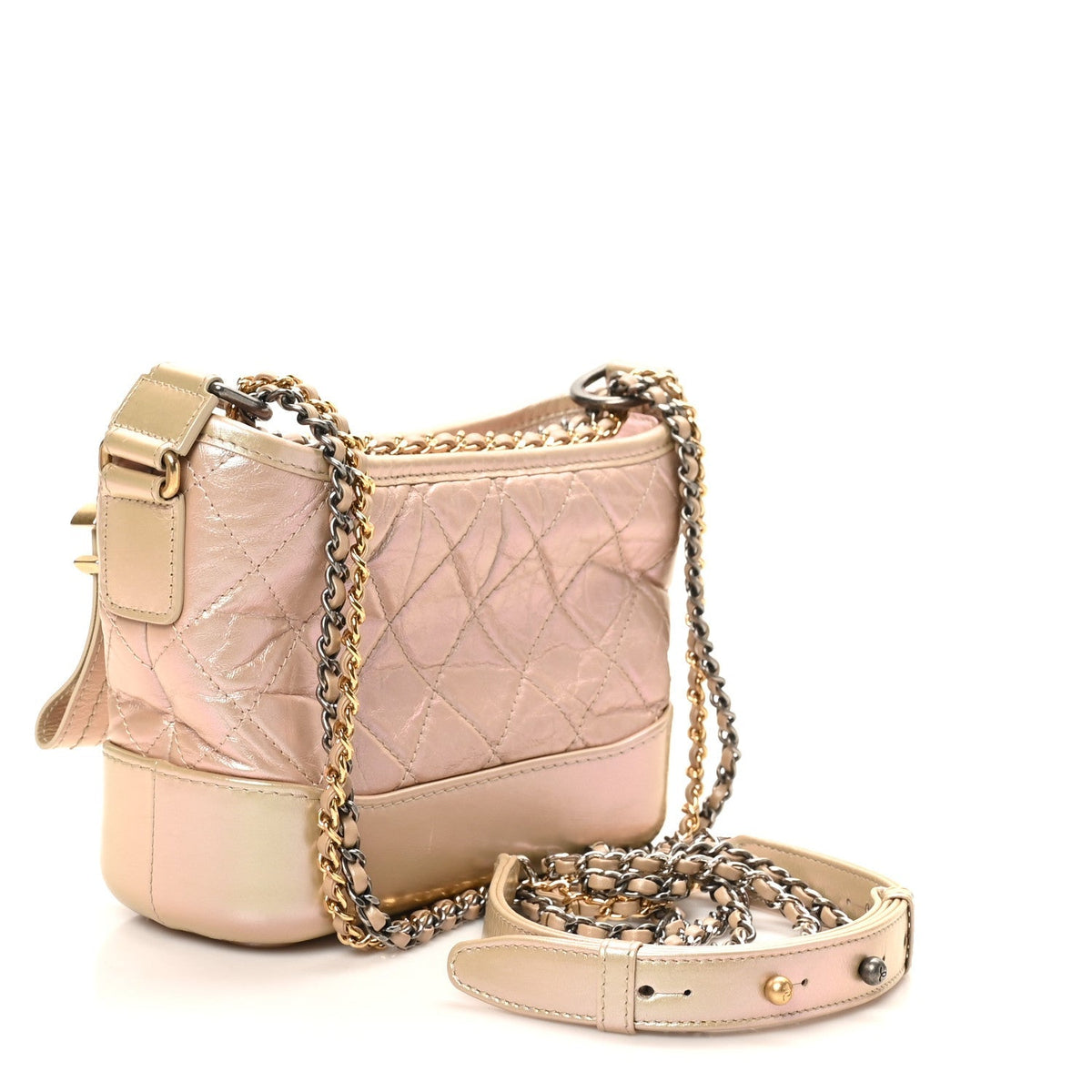 Iridescent Aged Calfskin Quilted Small Gabrielle Hobo Light Pink