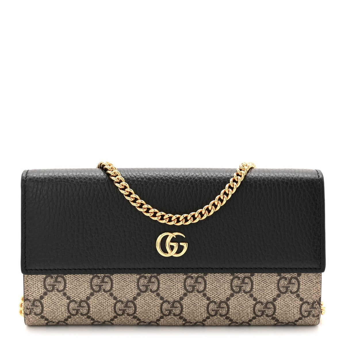 Dollar Calfskin GG Supreme Monogram Petite GG Marmont Wallet Chain Bag Black Beige Ebony