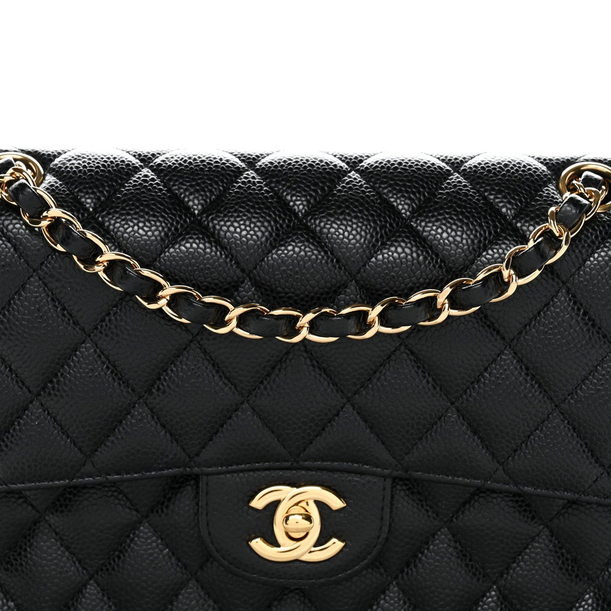 Caviar Quilted Medium Double Flap Black