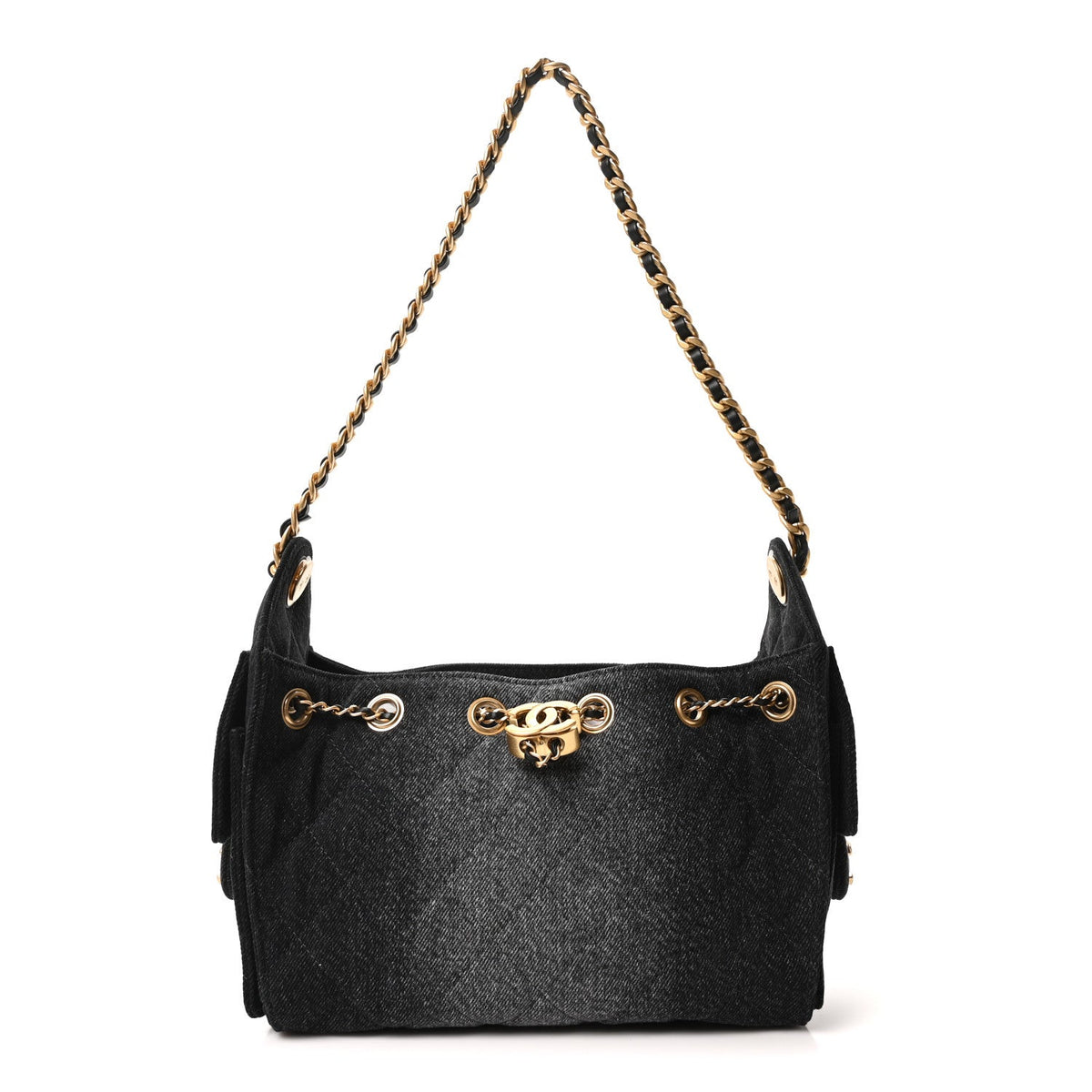 Washed Denim Quilted Mini Chanel 25 Handbag Black