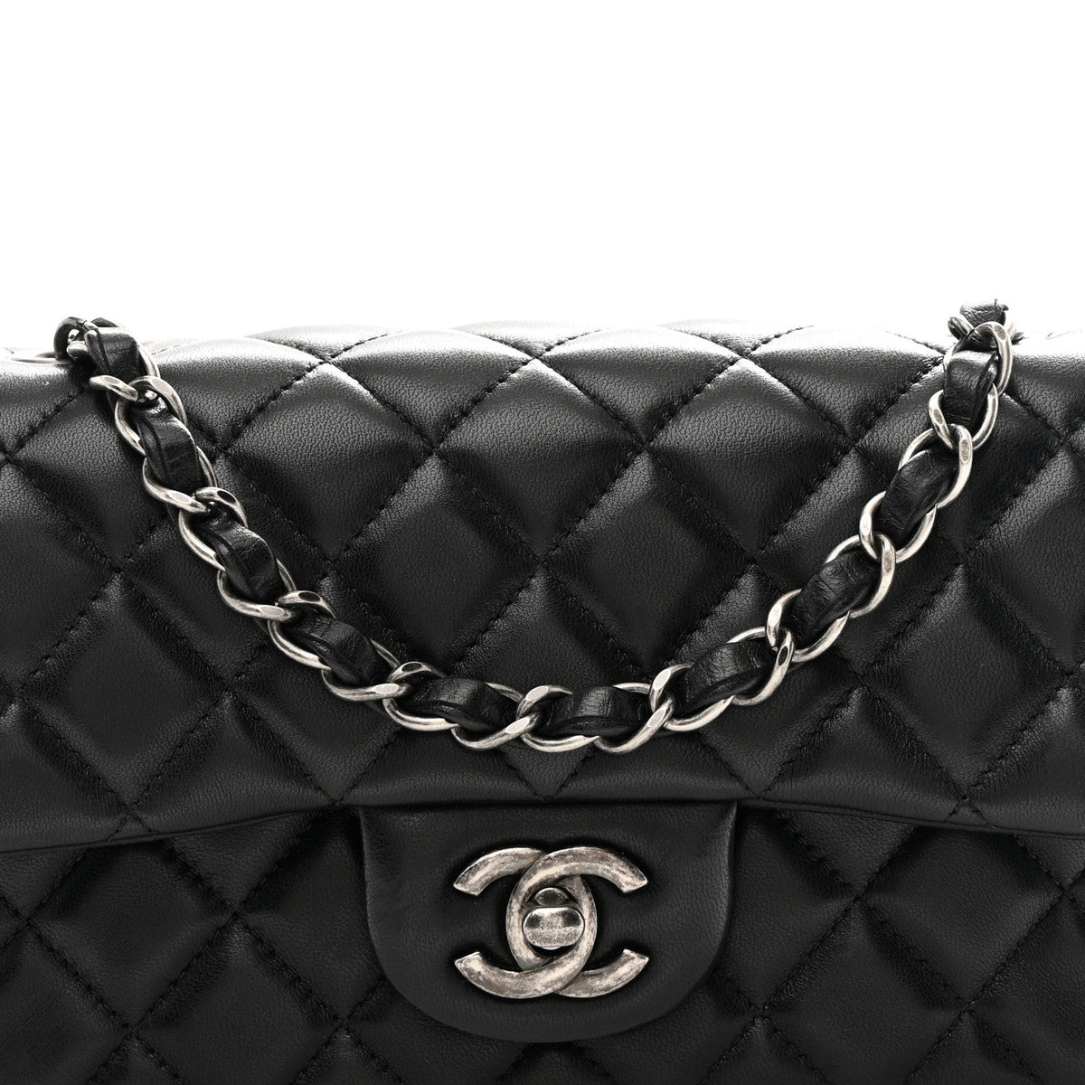 Lambskin Quilted Mini Rectangular Flap Black