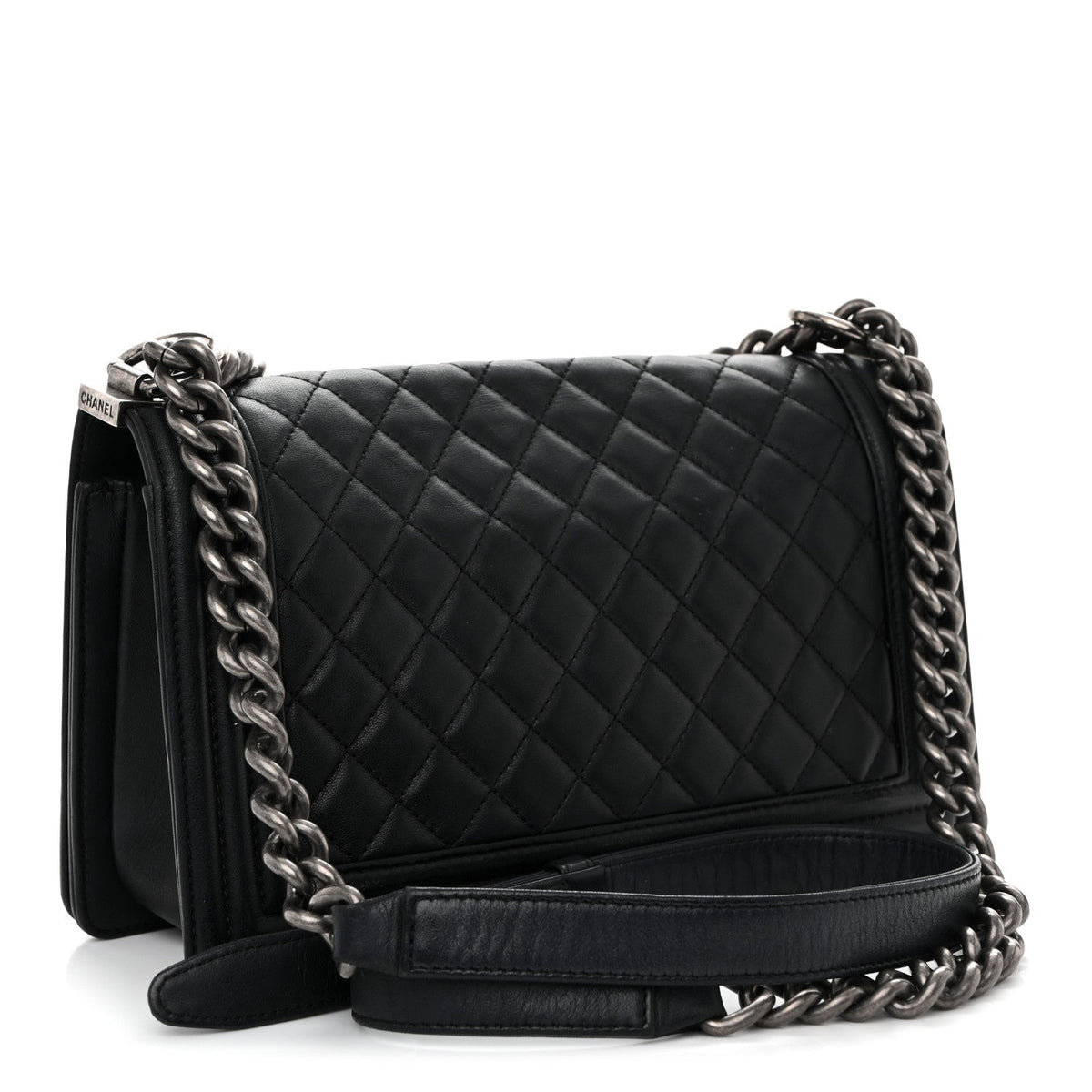 Lambskin Quilted Medium Boy Flap Black