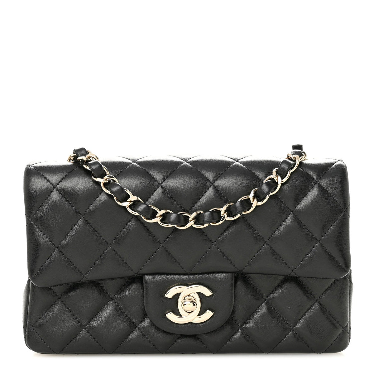 Lambskin Quilted Mini Rectangular Flap Black