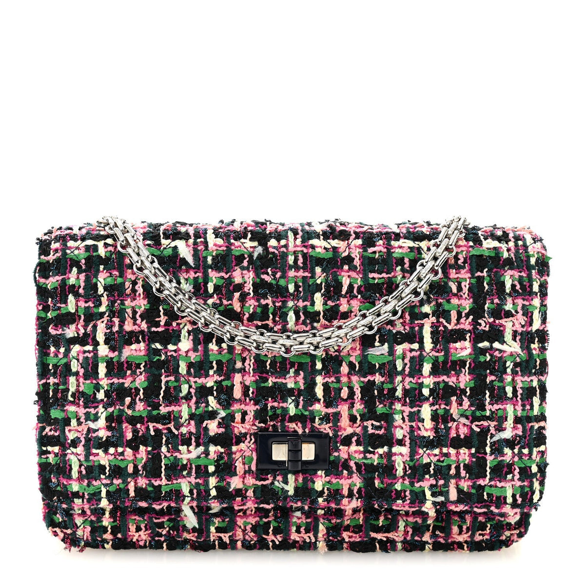 Tweed Quilted Reissue Wallet On Chain WOC Pink Multicolor