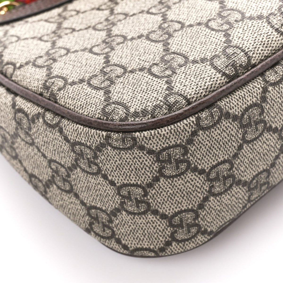 GG Supreme Monogram Textured Dollar Calfskin Web Small Ophidia GG Handbag Beige Ebony New Acero