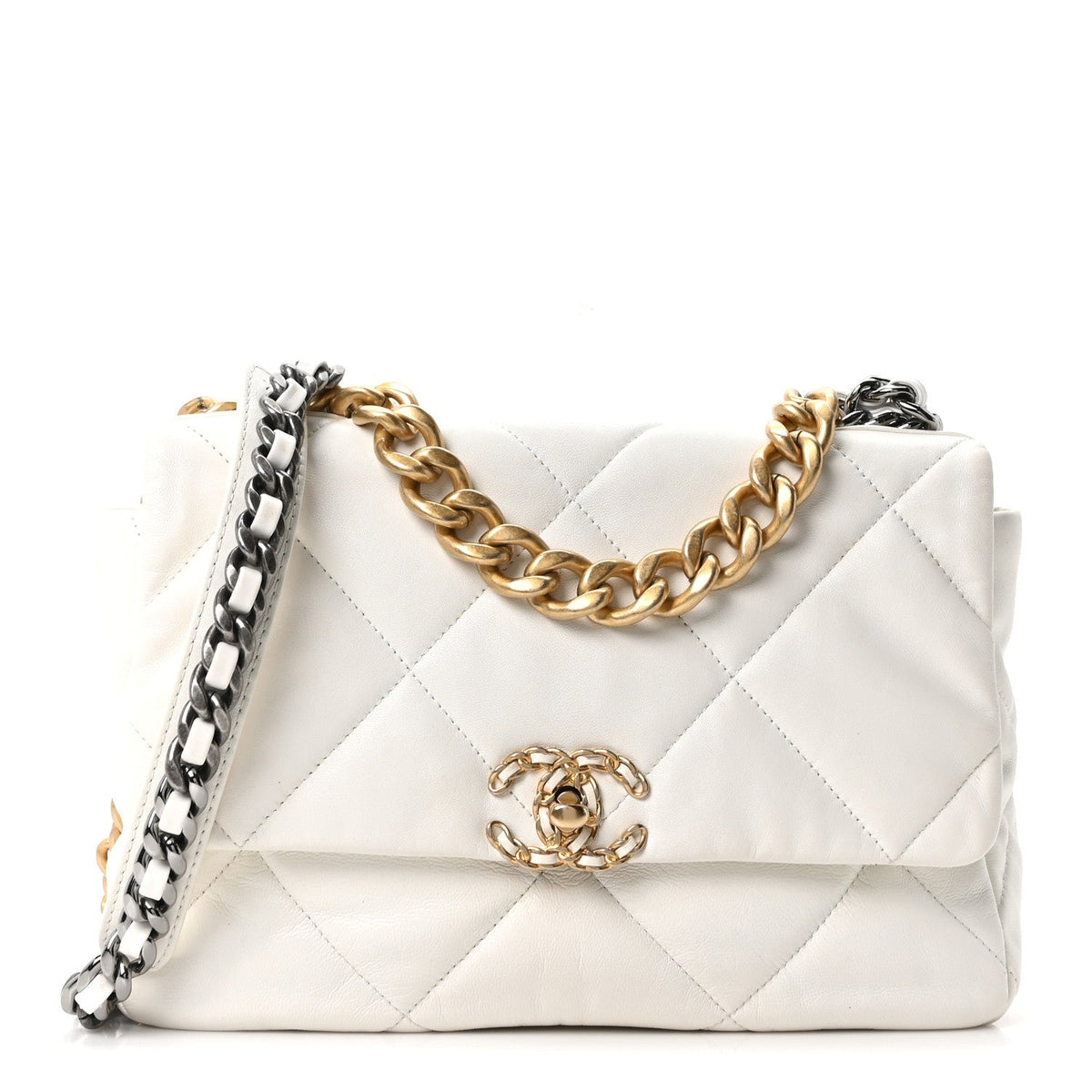Goatskin Quilted Large Chanel 19 Flap White