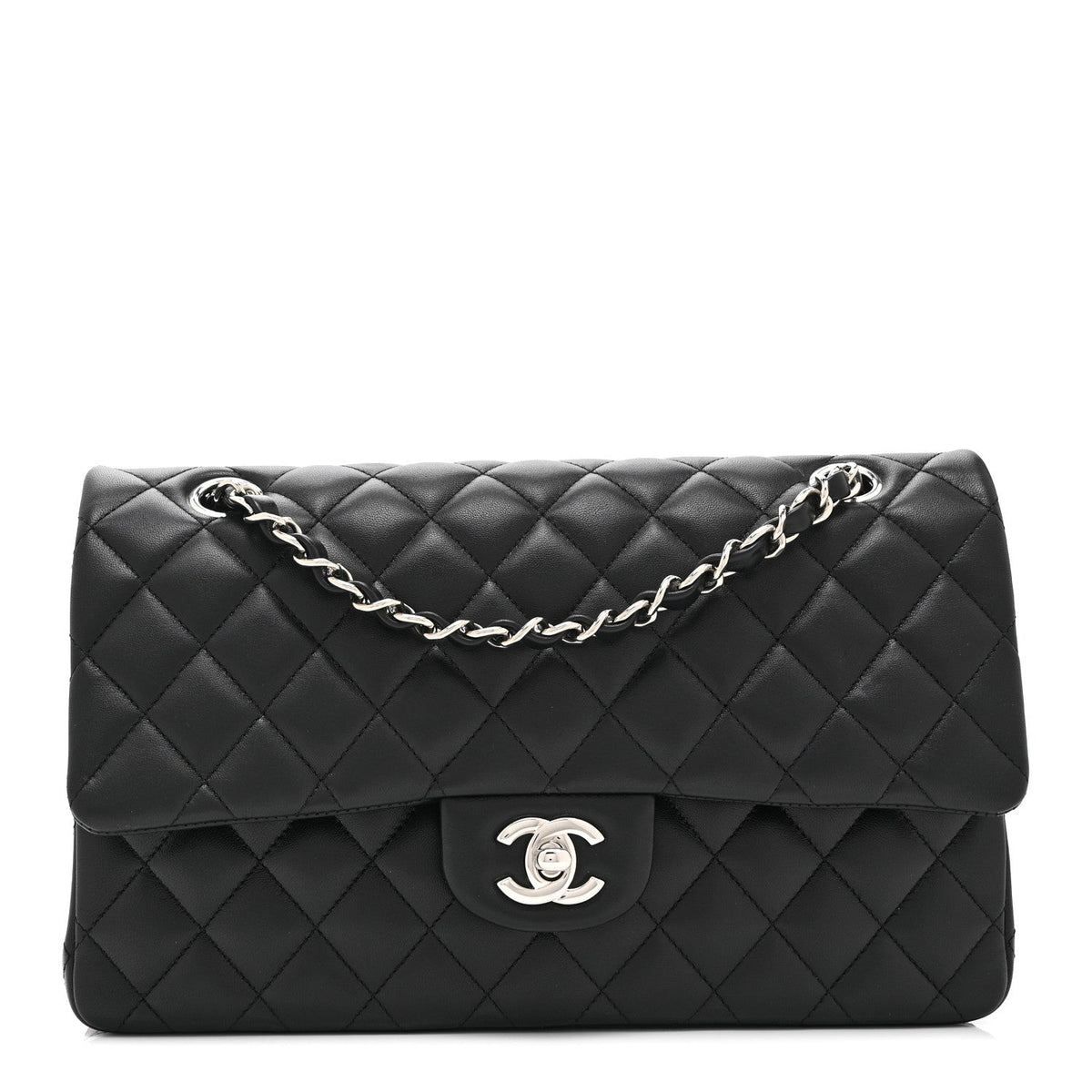 Lambskin Quilted Medium Double Flap Black