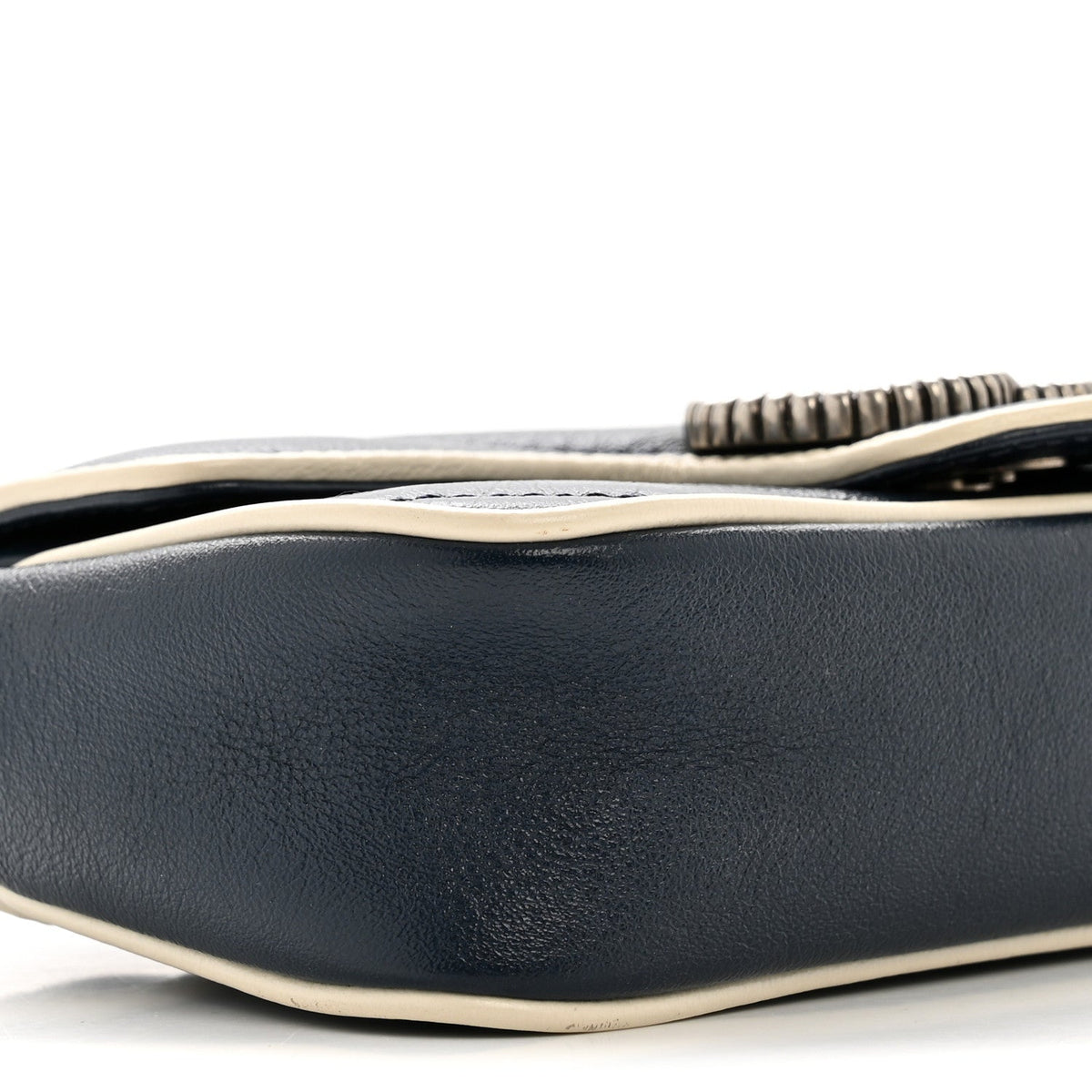 Vintage Effect Calfskin Matelasse Diagonal Super Mini Torchon GG Marmont Shoulder Bag Blue Agata Mystic White