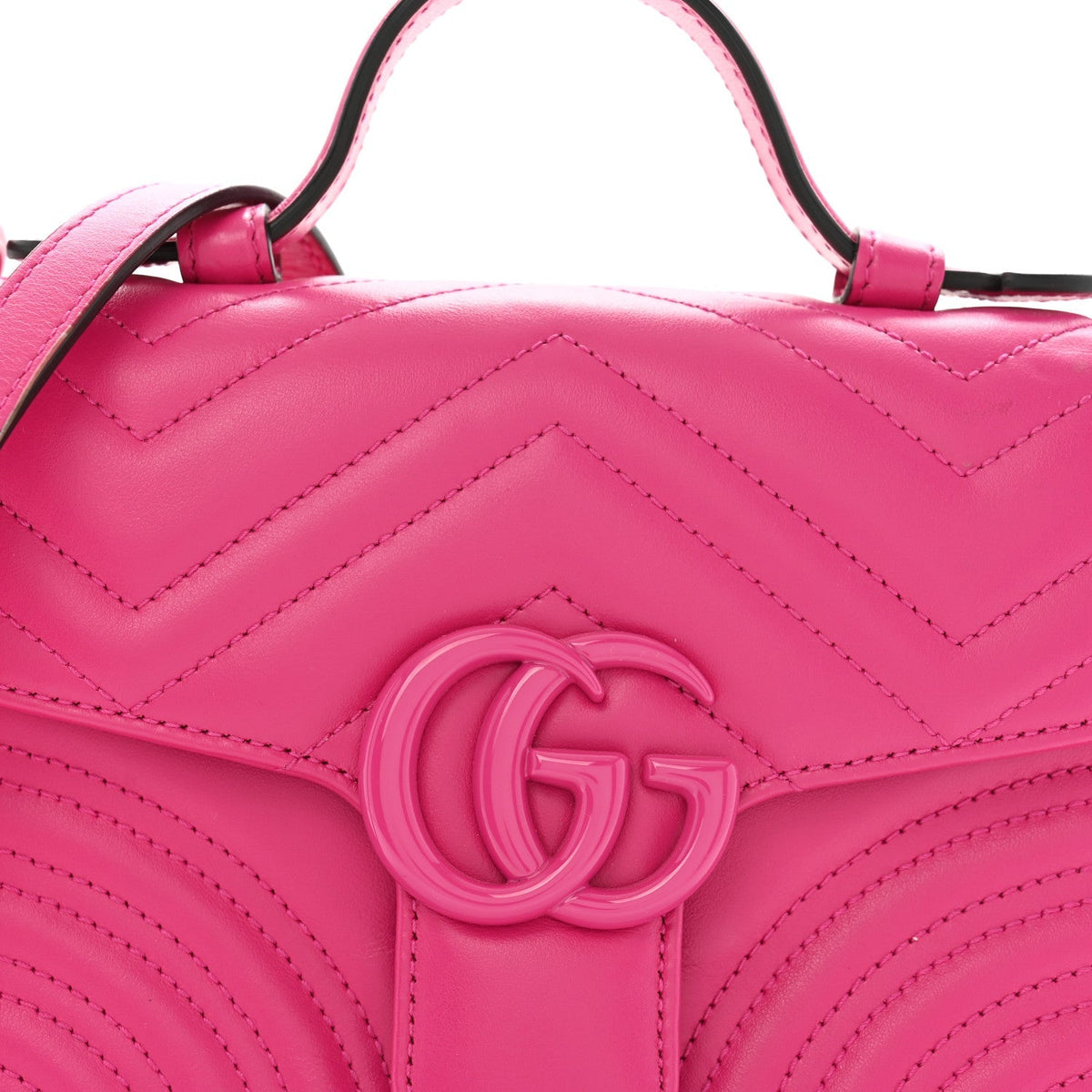 Calfskin Matelasse Monochrome Mini GG Marmont Top Handle Shoulder Bag Classic Fuxia