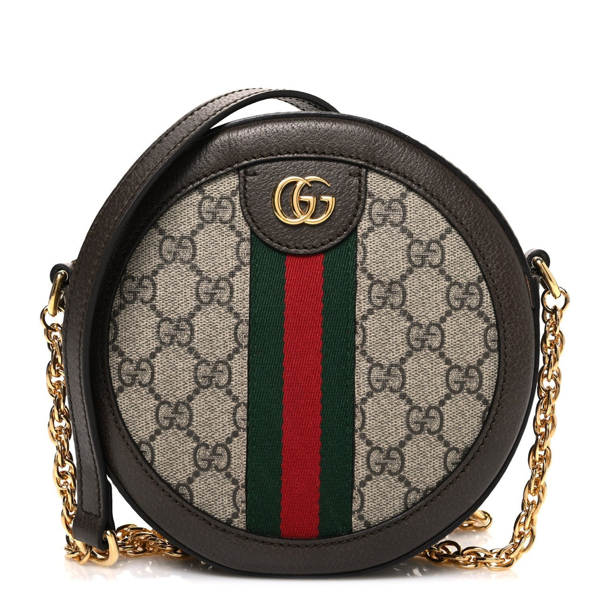GG Supreme Monogram Web Mini Ophidia Round Shoulder Bag Brown