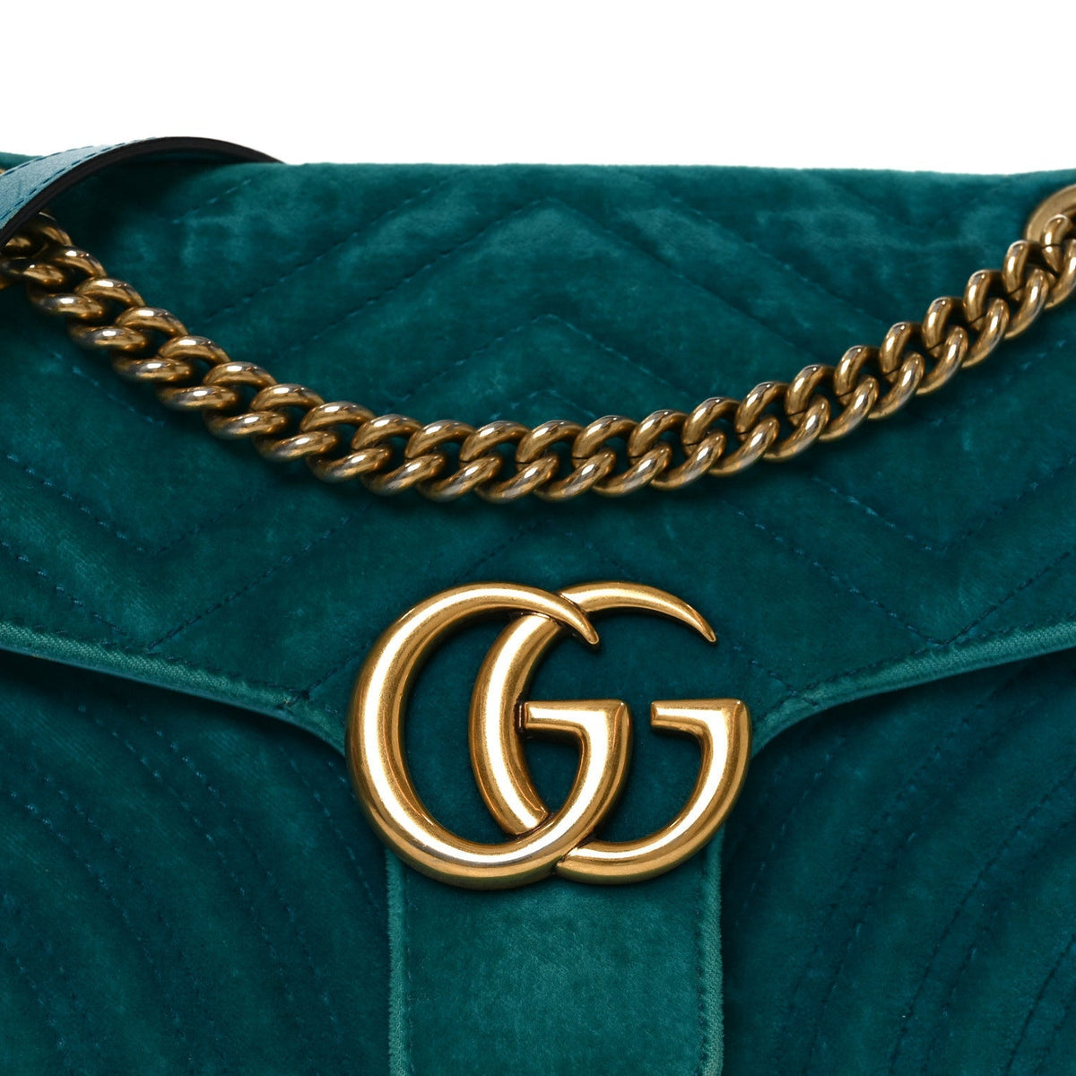 Velvet Matelasse Small GG Marmont Shoulder Bag Pavone Cyan