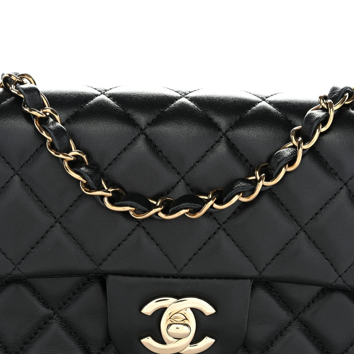 Lambskin Quilted Mini Rectangular Flap Black