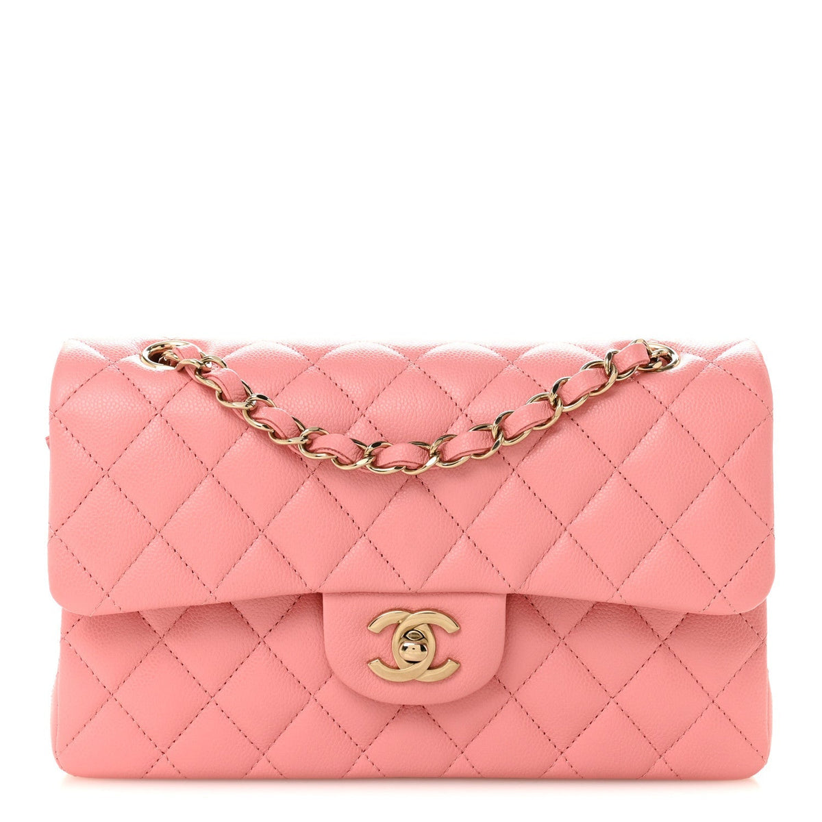 Caviar Quilted Small Double Flap Light Pink