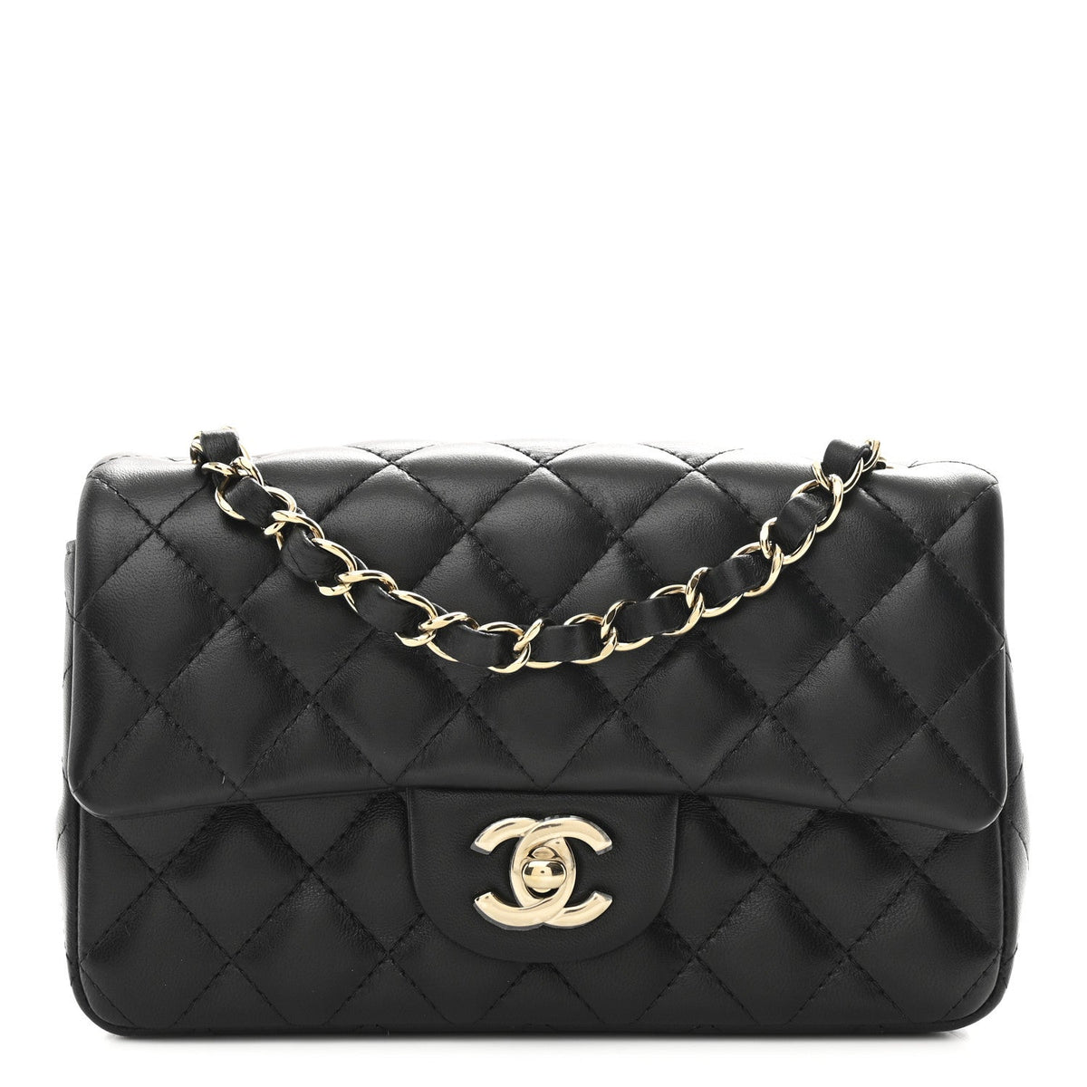 Lambskin Quilted Mini Rectangular Flap Black