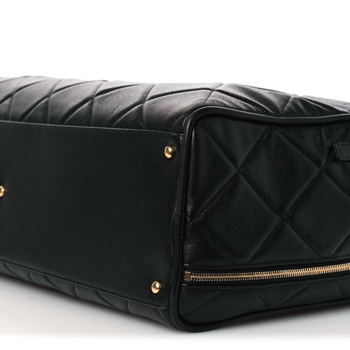 Shiny Grained Calfskin Quilted Large Travel Bowling Bag Black