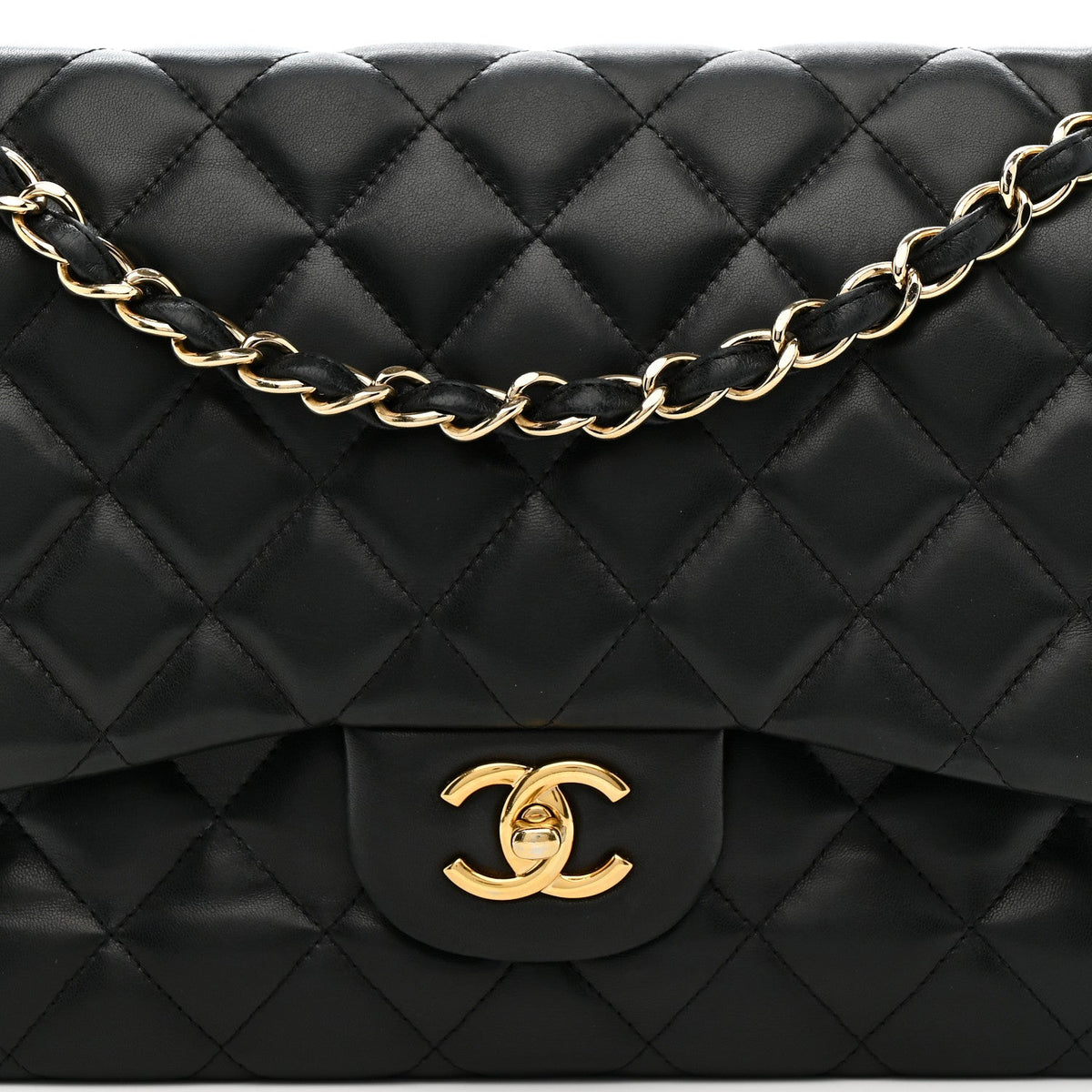 Lambskin Quilted Jumbo Double Flap Black