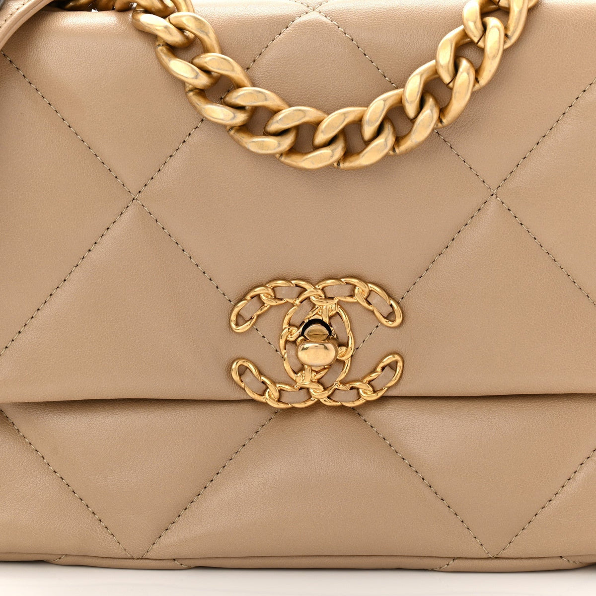 Lambskin Quilted Medium Chanel 19 Flap Dark Beige