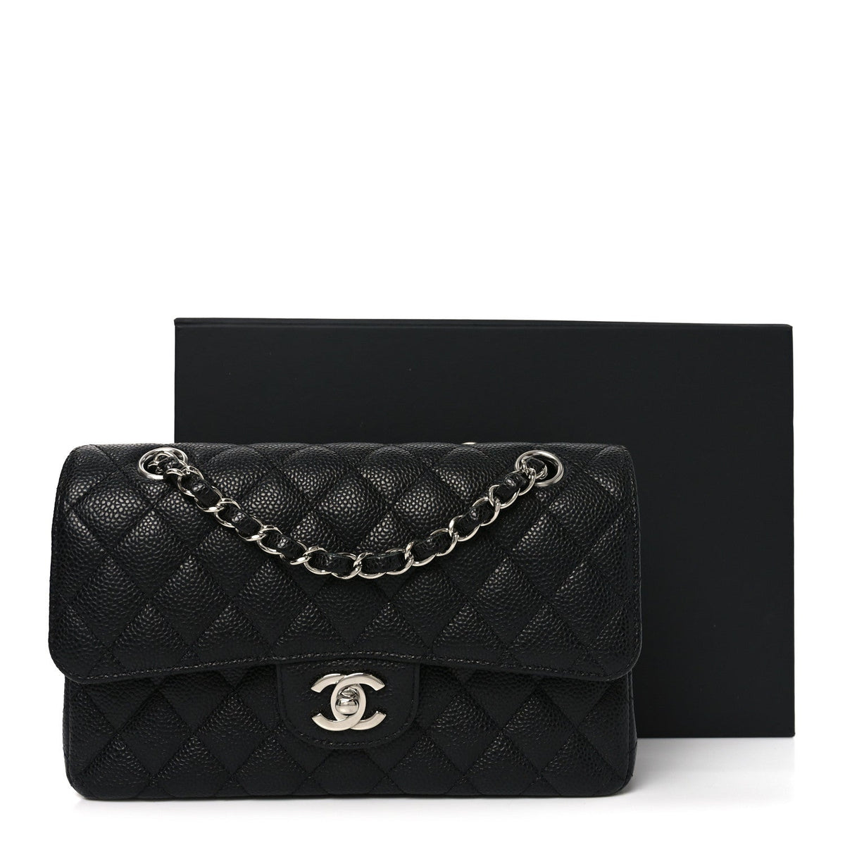 Caviar Quilted Medium Double Flap Black