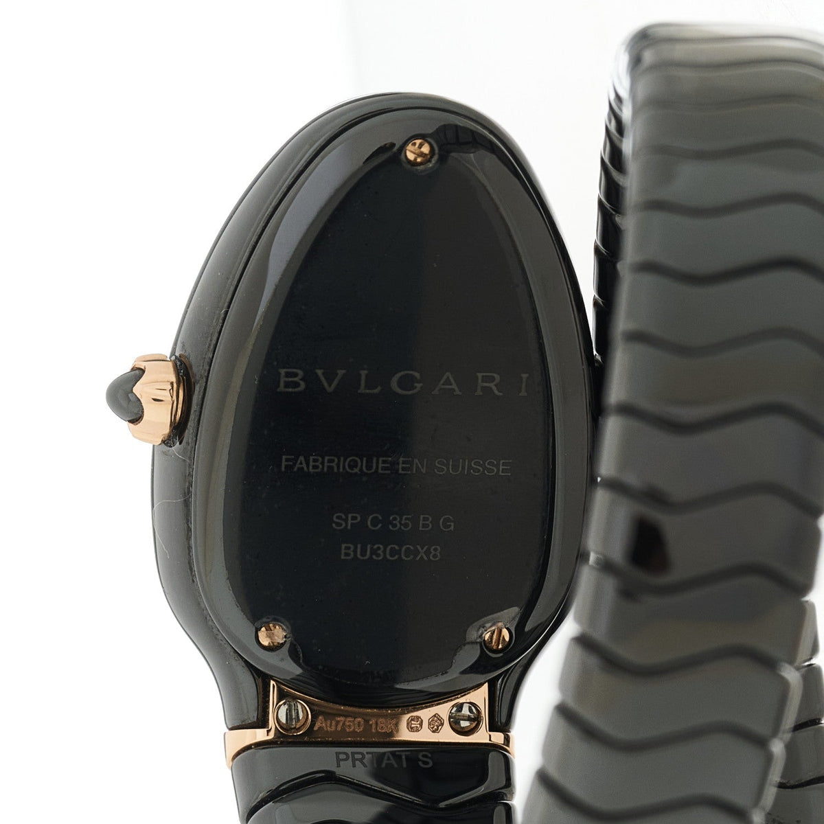 18K Rose Gold Ceramic Diamond Bezel 35mm Serpenti Tubogas Quartz Watch Black