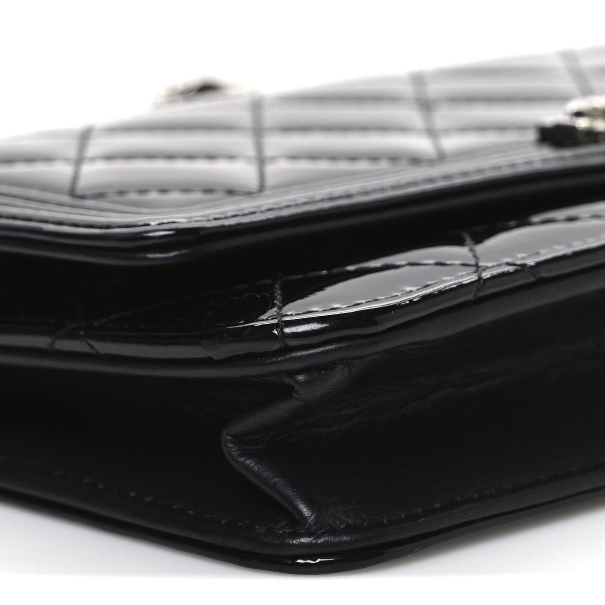 Patent Calfskin Quilted Boy Wallet On Chain WOC Black