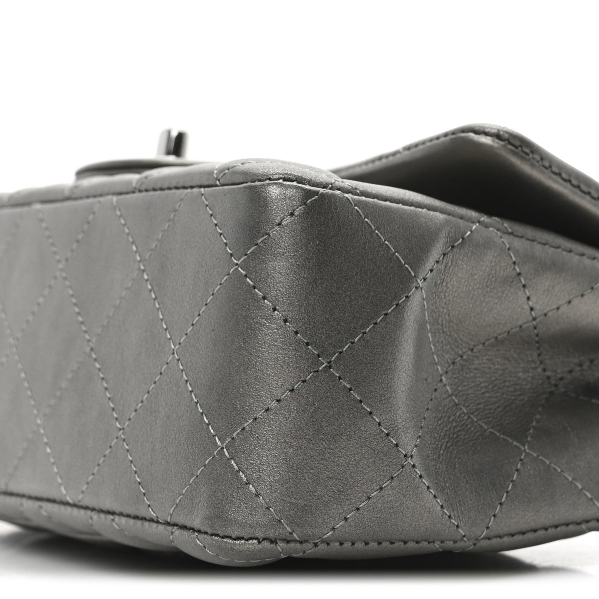 Metallic Lambskin Quilted Mini Rectangular Flap  Dark Grey
