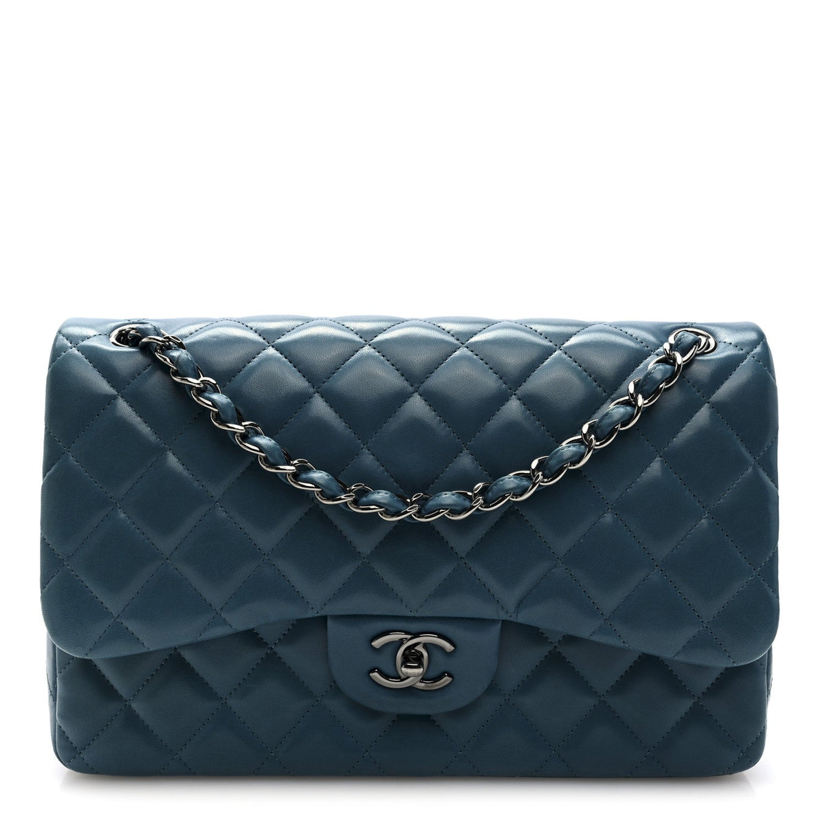 Lambskin Quilted Jumbo Double Flap Turquoise