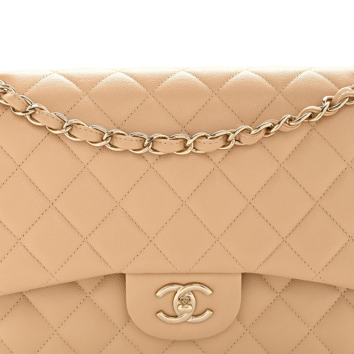 Caviar Quilted Jumbo Double Flap Beige