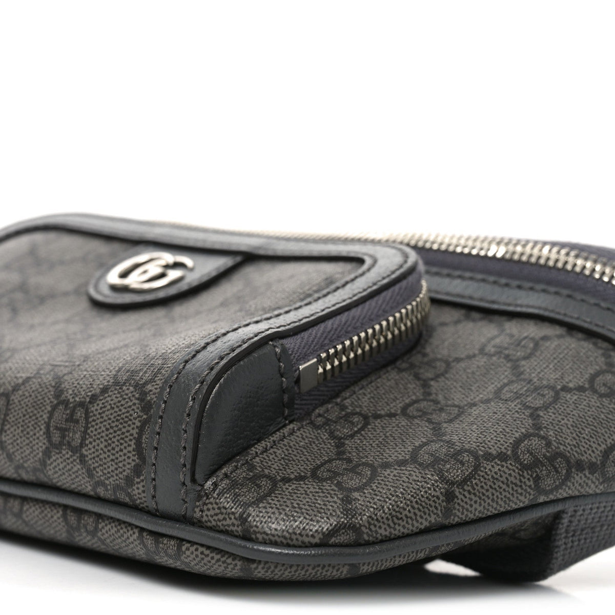 GG Supreme Monogram Textured Dollar Calfskin Ophidia Belt Bag Grey Black Graphite Grey