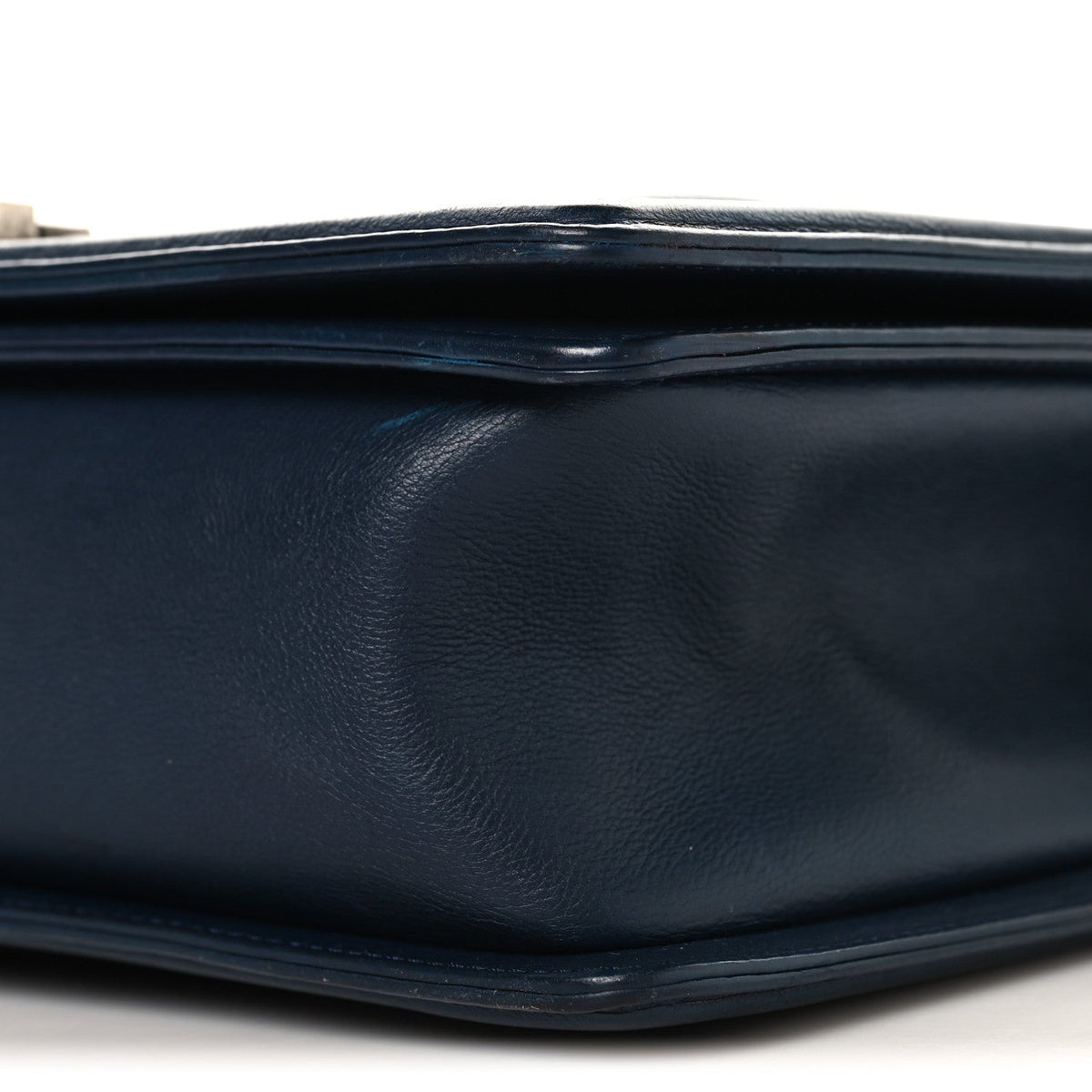 Calfskin Quilted Double Stitch New Medium Boy Flap Navy Blue