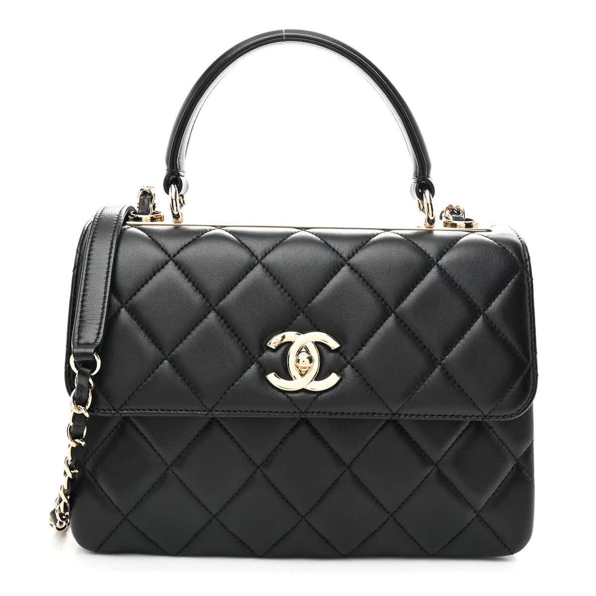 Lambskin Quilted Small Trendy CC Dual Handle Flap Bag Black
