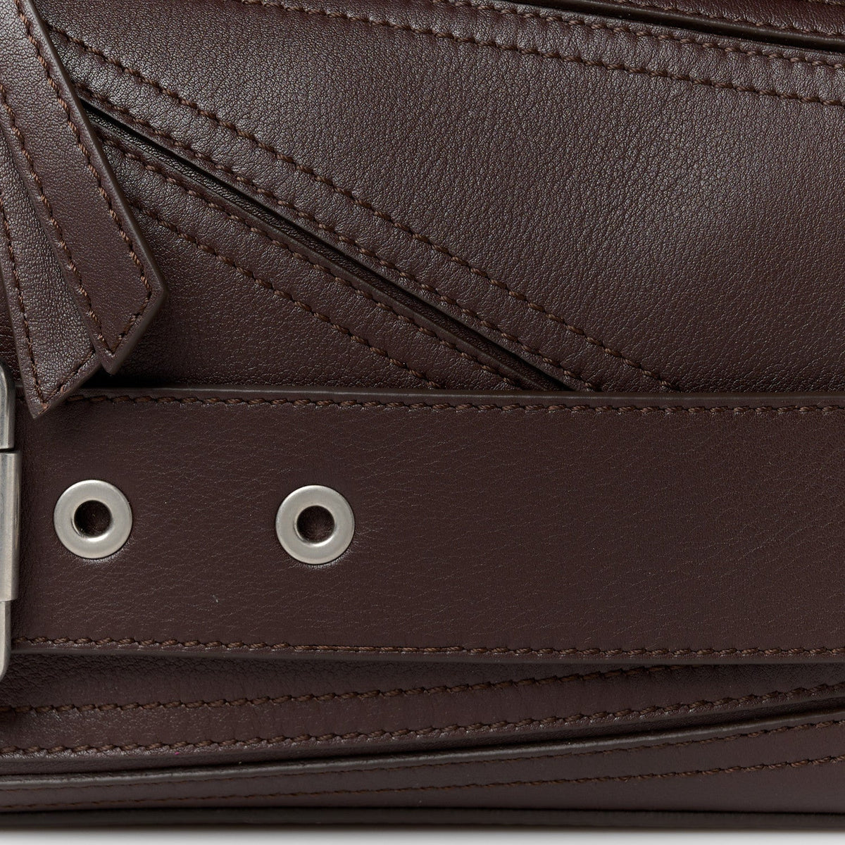 Shiny Calfskin Small Puzzle Biker Bag Dark Brown