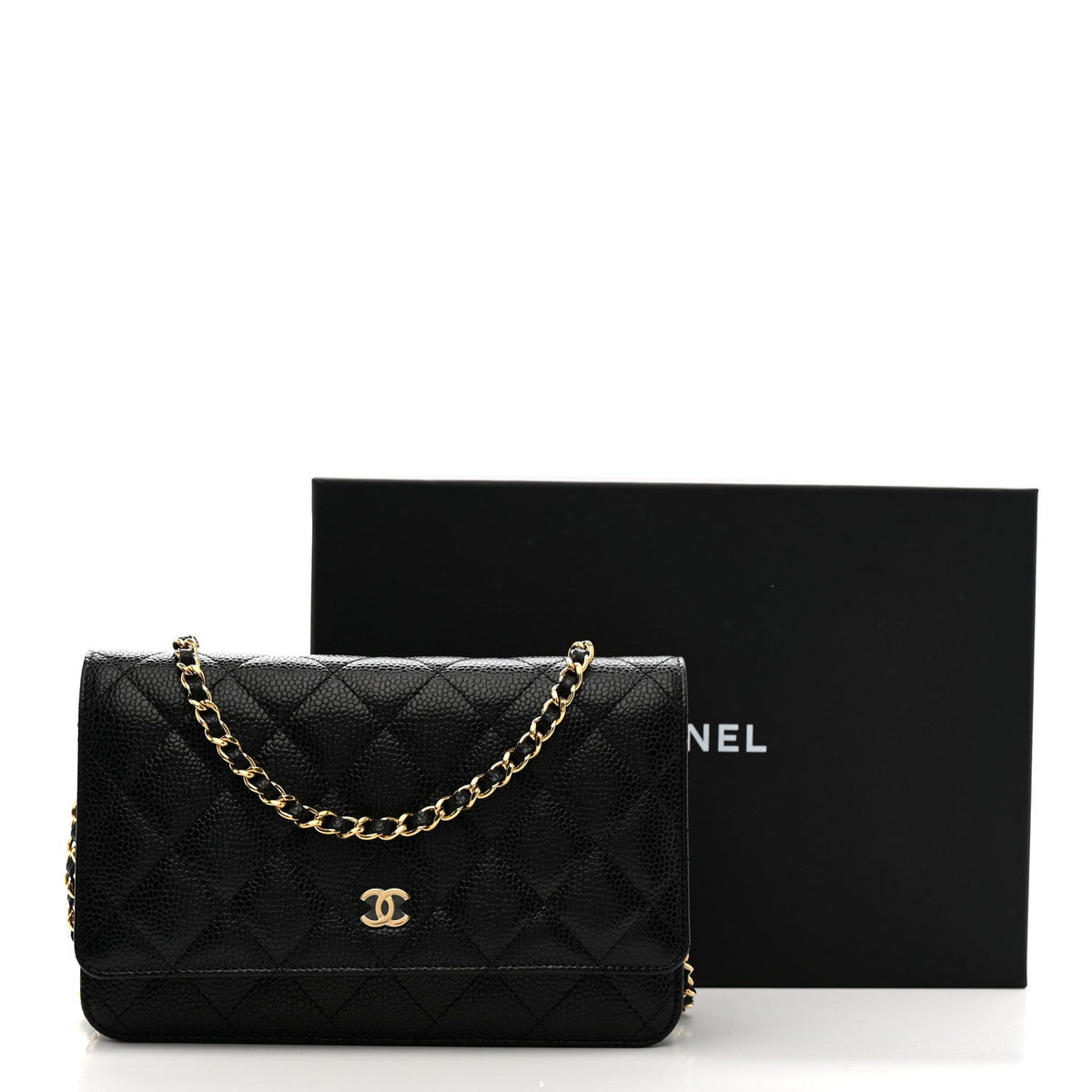 Caviar Quilted Wallet on Chain WOC Black