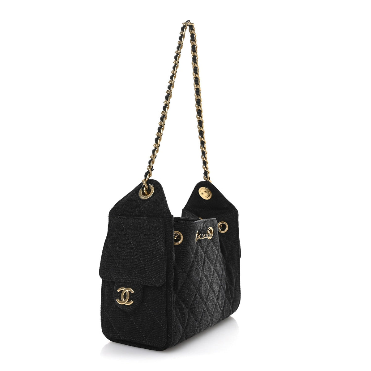 Washed Denim Quilted Mini Chanel 25 Handbag Black