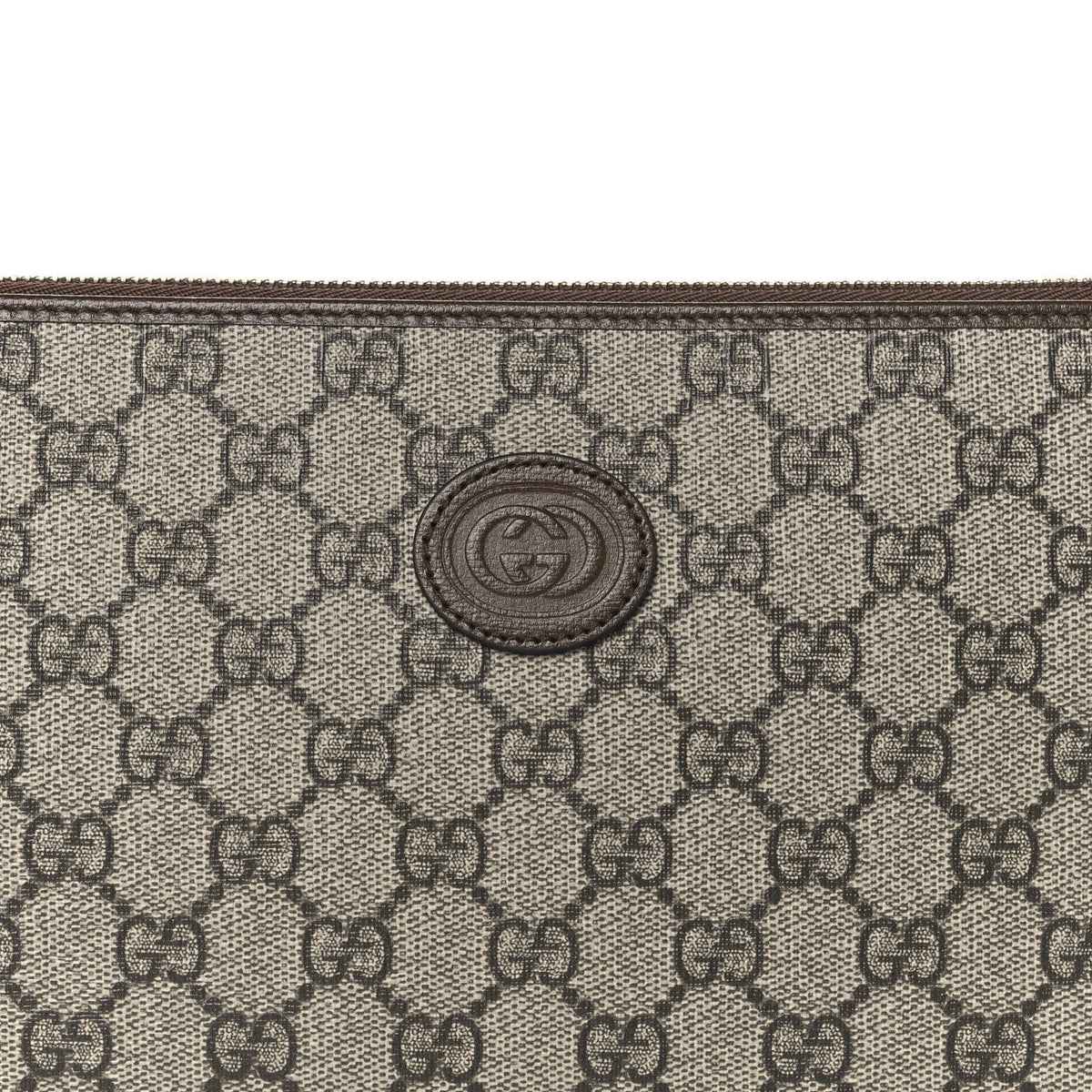 GG Supreme Monogram Azalea Calfskin Retro Interlocking G Wristlet Pouch Beige Ebony Brown Sugar
