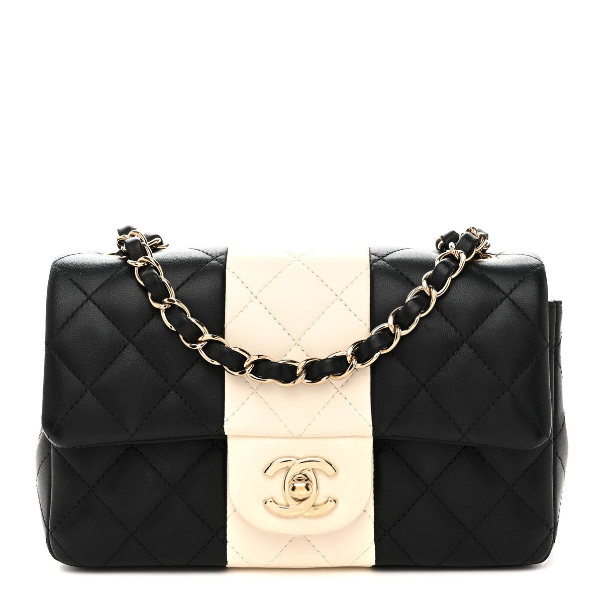 Lambskin Quilted Mini Rectangular Flap Black White
