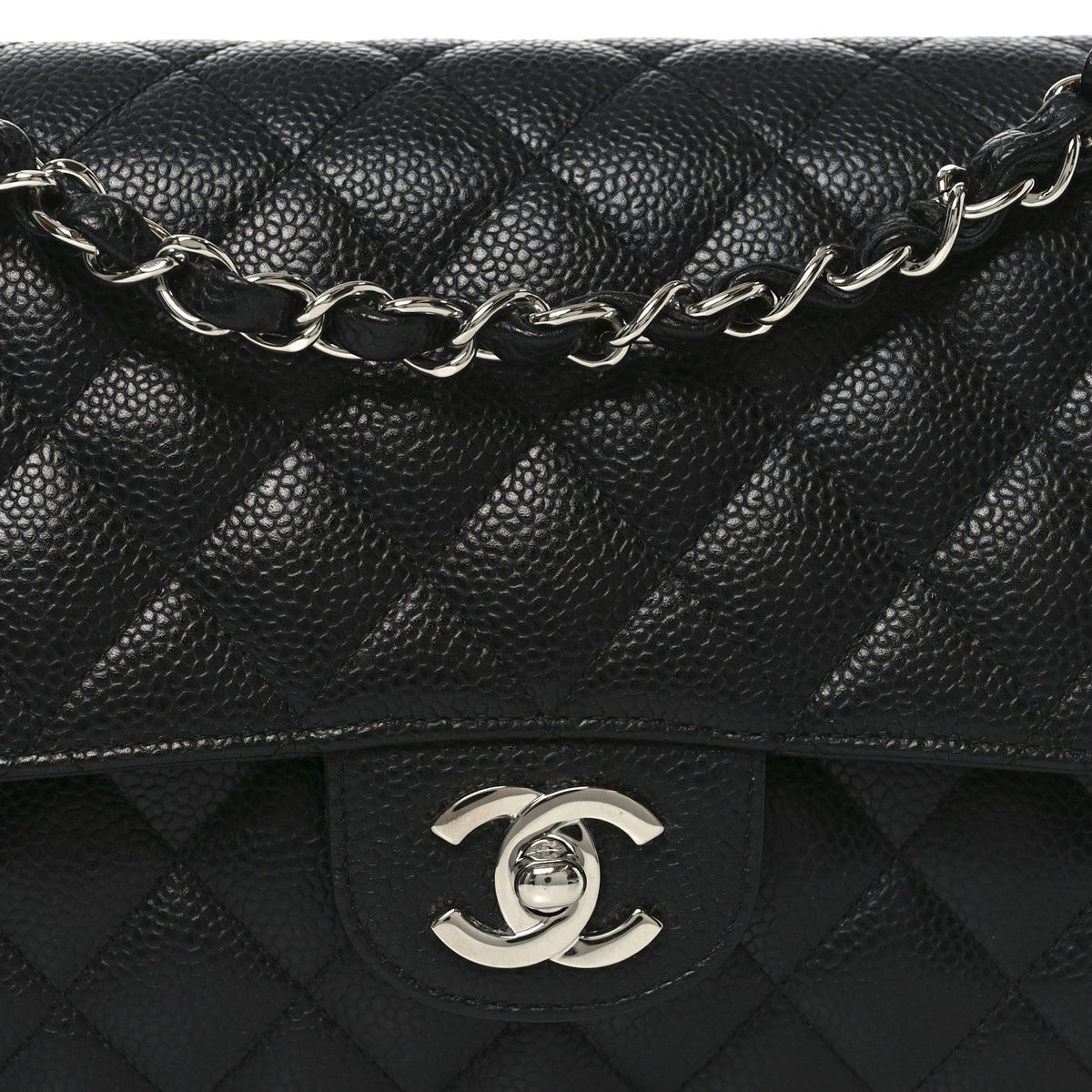 Caviar Quilted Medium Double Flap Black