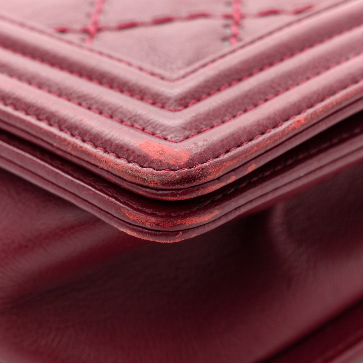 Calfskin Quilted Double Stitch New Medium Boy Flap Burgundy