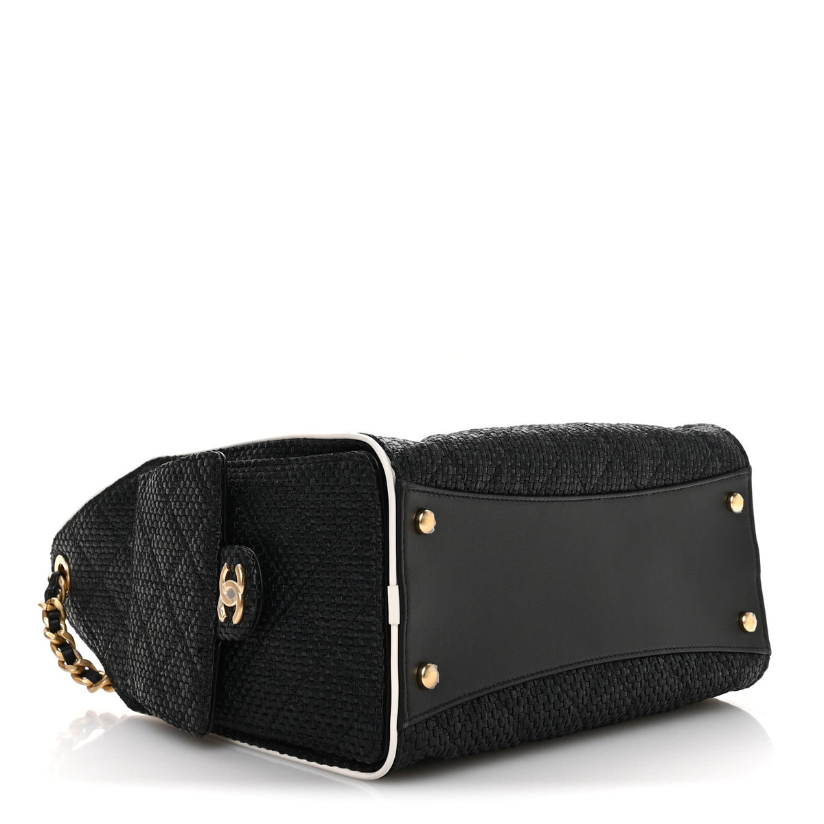 Braided Raffia Calfskin Small Chanel 25 Handbag Black White