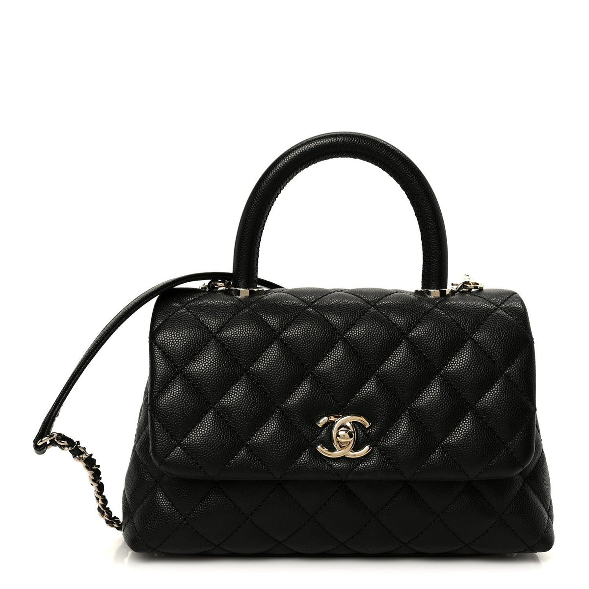 Caviar Quilted Mini Coco Handle Flap Black