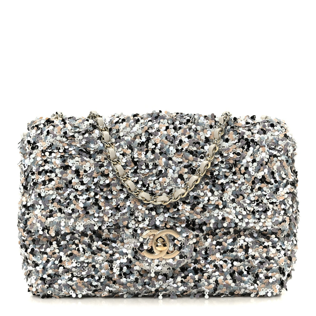 Sequin Mini Flap Gray Black White Pearly White