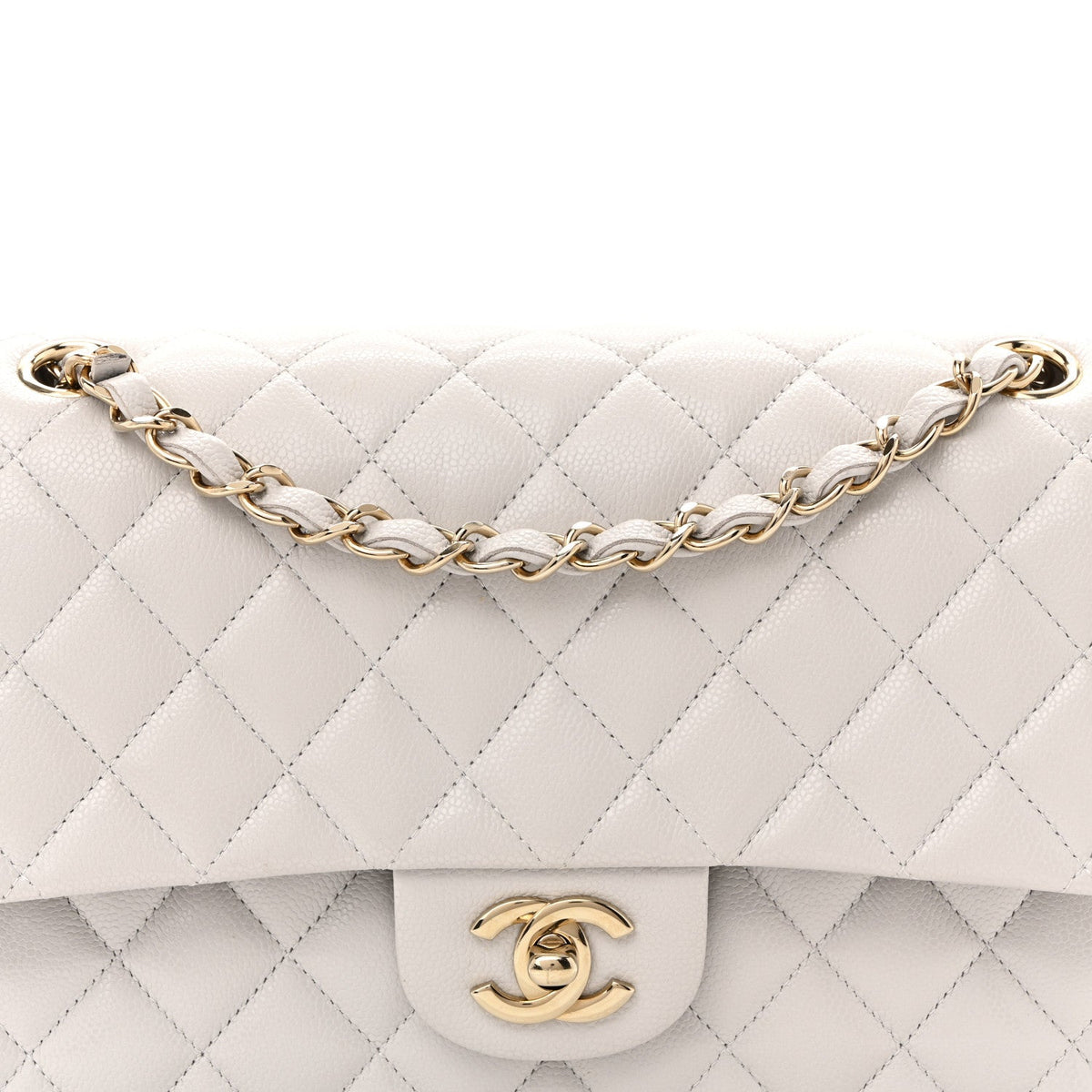 Caviar Quilted Medium Double Flap Light Grey