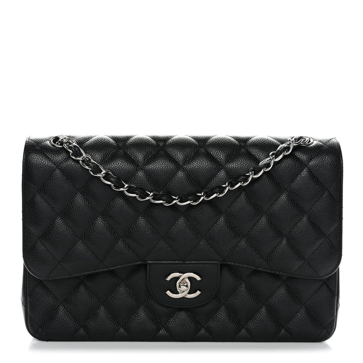 Caviar Quilted Jumbo Double Flap Black
