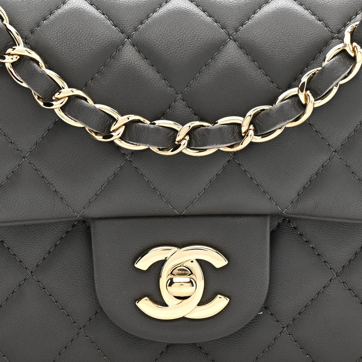 Lambskin Quilted Mini Rectangular Flap Dark Grey