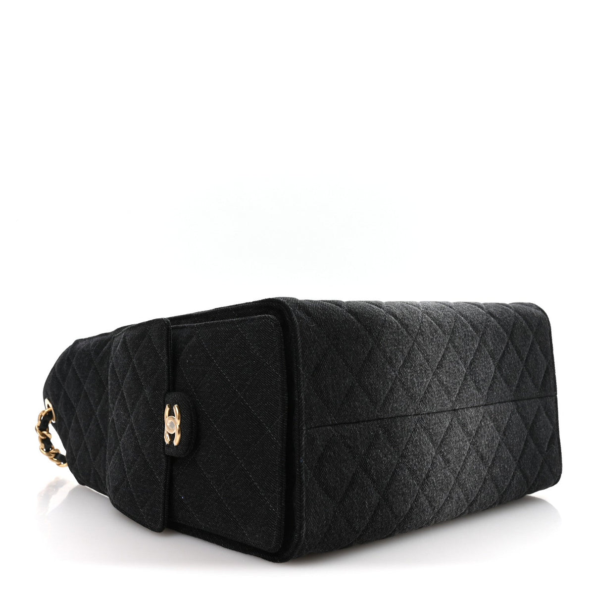 Washed Denim Quilted Medium Chanel 25 Handbag Black